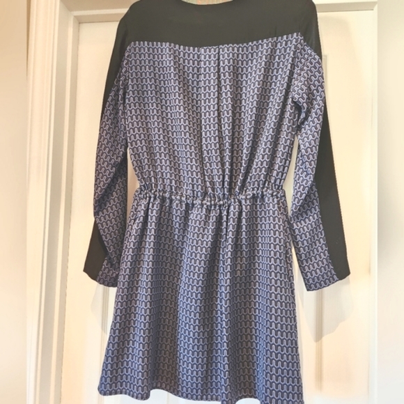 SEA New York SILK Cross Over Neck Tie Drawstring Waist LS Blue Black Dress EUC 6 - Picture 10 of 16